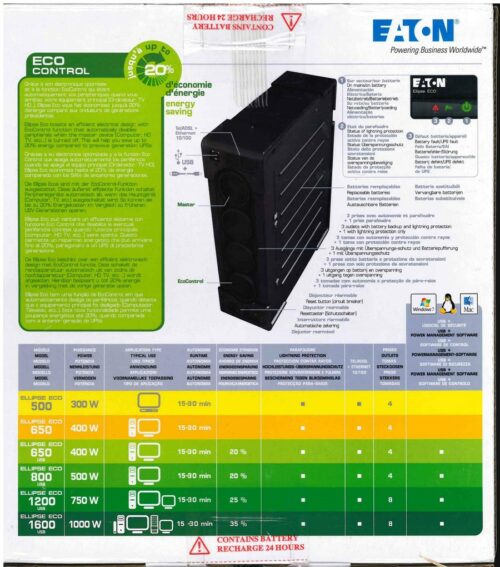 Onduleur Eaton Eco 650 USB Boite accessoire