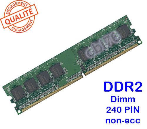 Mémoire 1GO DDR2 PC2-6400U-666-12-D0 CL6 Dimm 240PIN 800Mhz Micron 1Rx8