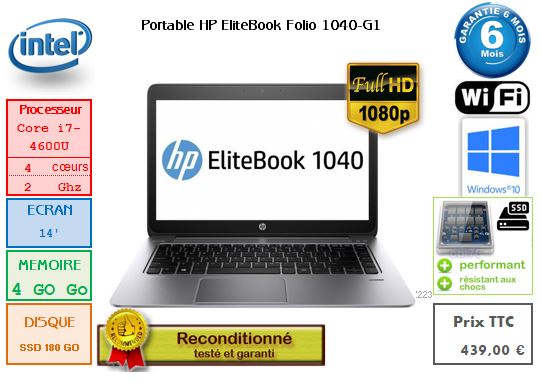 Portable HP EliteBook Folio 1040-G1 14′ Core i7-4600U 2,10GHZ 4 GO W10P64