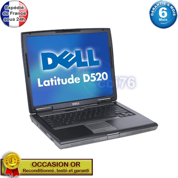 Dell Latitude D520 15' Core Duo 06E81GO 2GO 60 Réf:D520 Ordinateur portable - Modèle : Dell Latitude D520 - Fabricant : DELL - Modèle (P/N) : D520 - Numéro de série : BFGBK2J - Référence interne : Z232  - Taille et format écran : 15' - Processeur : Core Duo 06E81 - Mémoire : 2 Go - Disque dur : 60 Go - Système installé : Windows XP professionnel - Version Française