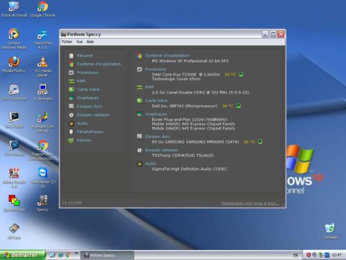 Spécification matériel du DEll D520 Windows XP avec 2Go ram et 60Go de disque