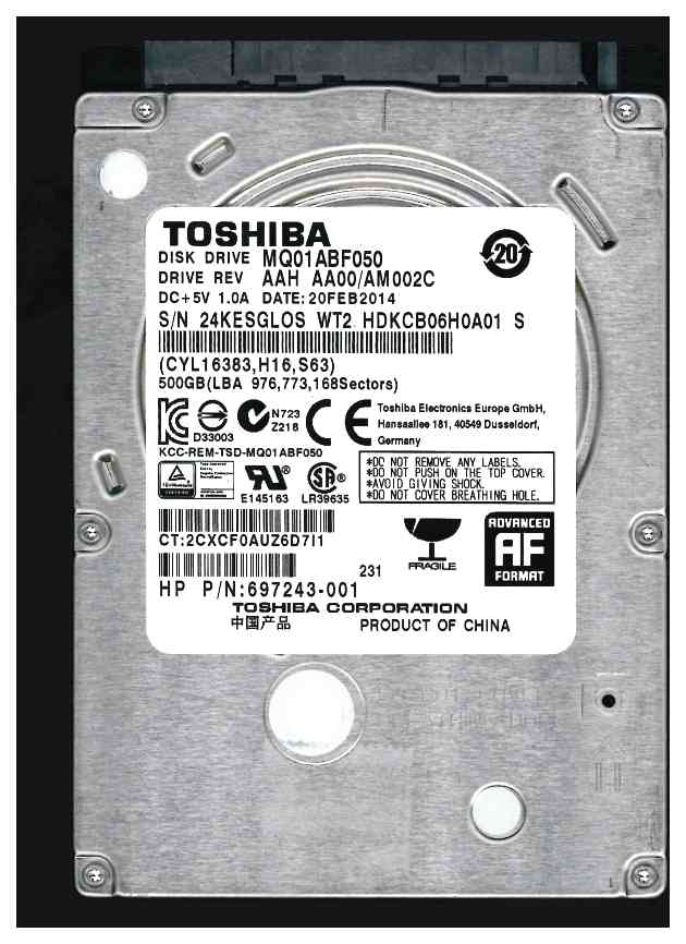 Disque dur 2,5' SATA 500GO Toshiba MQ01ABF050 24KESGLOS